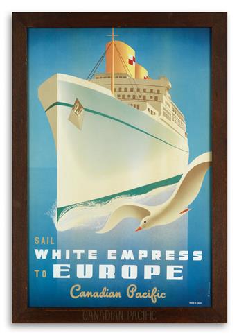 ROGER COUILLARD (1910-1999). SAIL WHITE EMPRESS TO EUROPE / CANADIAN PACIFIC. 1950. 35x23 inches, 90x59 cm.